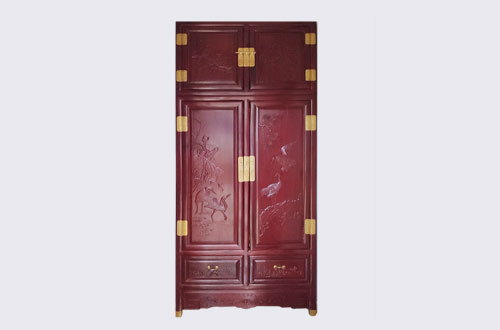南陵高端中式家居装修深红色纯实木衣柜